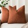 Foindtower Pack of 2 Soft Textured Throw Decorative Pillow Covers Square Accent Solid Cushion Cover Cozy Farmhouse Pillow Case with Zipper for Couch Sofa Bed Living Room 16x16 Inch Burnt Orange