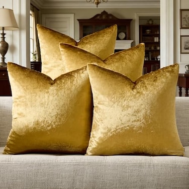 GIGIZAZA Pack of 4 Gold Pillow Covers16x16 Velvet Throw Pillows Soft Covers Decorative Luxury Couch Square Pillow Covers Modern Living Room Cushion Covers