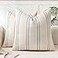 AELS 20x20 Decorative Farmhouse Linen Throw Pillow Covers Boho Textured Pillow Case Set of 2Beige with White Navy Blue Stitch Yarn Dyed Stripe Cushion Cover for Sofa Couch Living RoomCover ONLY