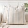 AELS 20x20 Decorative Farmhouse Linen Throw Pillow Covers Boho Textured Pillow Case Set of 2Beige with White Navy Blue Stitch Yarn Dyed Stripe Cushion Cover for Sofa Couch Living RoomCover ONLY