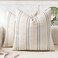 AELS 20x20 Decorative Farmhouse Linen Throw Pillow Covers Boho Textured Pillow Case Set of 2Beige with White Navy Blue Stitch Yarn Dyed Stripe Cushion Cover for Sofa Couch Living RoomCover ONLY