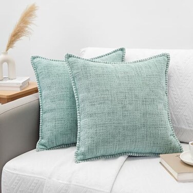 Oveesha 18x18 Pillow Covers for Couch Pillows Mint Green Set of 2 Decorative Soft Textured Cozy Chenille Cushions Covers Modern Deco Covers for Sofa Pillows Decor Pillow Covers Square Pillowcase
