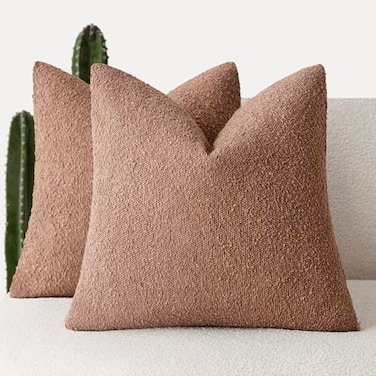 Foindtower Pack of 2 Textured Boucle Throw Pillow Covers Accent Solid Pillow Cases Cozy Soft Decorative Couch Cushion Case for Chair Sofa Bedroom Living Room Home Decor 18x18 Inch Dusty Orange Hazel