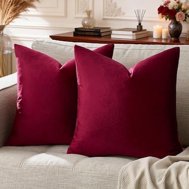 GIGIZAZA Velvet Pillow Covers 20x20 Pack of 2 Throw Pillows Soft Solid Covers Burgundy Decorative Couch Small Cushion Covers Used for Chrismas Room DecorLiving RoomBedroomSofa
