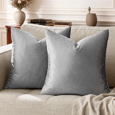 GIGIZAZA Velvet Dark Grey Throw Pillow Covers20x20 Square Pillow Covers Set of 2 Decorative Modern Pillows for Living Room Couch Sofa Luxury Solid Pillow Cases