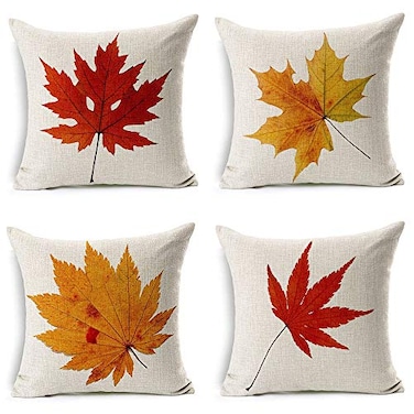LEIOH Fall Decor Cotton Linen LeavesMaple Leaf Autumn Decorations Cushion Covers 18 x 18 Inch Sofa Home Decor Throw Pillow Case for Bed Pillow Covers Set of 4