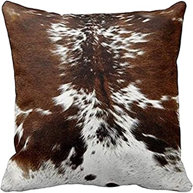 Leaveland Throw Pillowcase 16 x 16 Tri Color Brown Cowhide Print Throw Pillow Cover