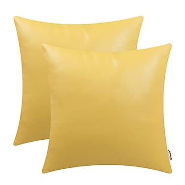 BRAWARM Faux Leather Throw Pillow Covers 18 X 18 Inches Yellow Leather Pilow Covers Pack of 2 Solid Dyed Leather Pillowcases for Couch Bed Sofa Garden Home Decorative