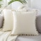 Topfinel Pack of 2 Cream White Euro Pillow Covers 26x26 Inch Decorative Throw Pillow Covers for Couch Sofa Bed Soft Velvet Cushion Cases with Pompoms Square Euro Sham Covers 65x65 cm