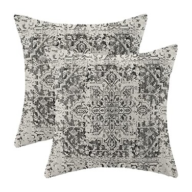 Gohdiwh Boho Pillow Covers 18x18 Set of 2 Ethnic Design Decorative Throw Pillows Linen Black Gray Carpet Pattern Farmhouse Cushion Pillow Covers for Sofa Couch Outdoor Decor
