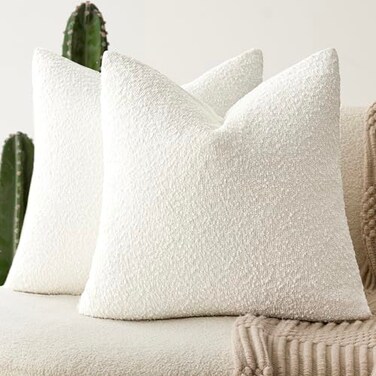 Foindtower Pack of 2 Textured Boucle Throw Pillow Covers Accent Solid Pillow Cases Cozy Soft Decorative Couch Cushion Case for Chair Sofa Bedroom Living Room Home Decor 18 x 18 InchWhite