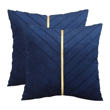Tosleo Navy Blue Pillow Covers 20 x 20 inch Pack of 2 with Gold Leather Soft Velvet Throw Pillow Covers Decorative Couch Luxury Modern Pillow Cases Spring Summer Home Decor