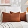Fancy Homi 2 Packs Rust Lumbar Decorative Throw Pillow Covers 12x20 Inch for Couch Bed Sofa Rustic Farmhouse Boho Home Decor Soft Striped Corduroy Rectangle Accent Terracotta Cushion Case 30x50 cm