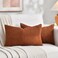 Fancy Homi 2 Packs Rust Lumbar Decorative Throw Pillow Covers 12x20 Inch for Couch Bed Sofa Rustic Farmhouse Boho Home Decor Soft Striped Corduroy Rectangle Accent Terracotta Cushion Case 30x50 cm