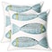 UnionKK 2 PCS Embroidered Throw Pillow Cover Cotton Decorative Square Cushion Cases for Home Sofa Bed and Chair 18 x 18 Inch Blue Fish2