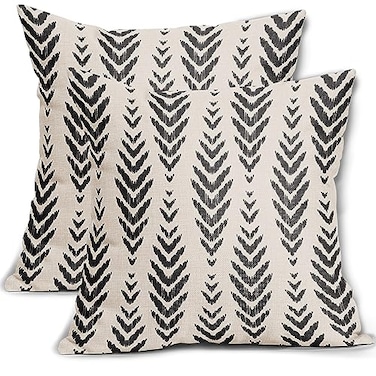 Sweetshow Boho Pillow Covers 18x18 Set of 2 Bohemian Ethnic Black Geometric Herringbone Print Decorative Throw Pillows Outdoor Pillowcase Square Linen Farmhouse Cushion Case Decor for Couch Sofa Bed