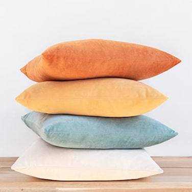 MONDAY MOOSE Decorative Throw Pillow Covers Cushion Cases Set of 4 Soft Velvet Modern Designs Mix and Match for Home Decor Pillow Inserts Not Included 16x16 inch OrangeTeal