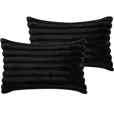 COTEY 20 x 12 Black Throw Pillow Covers Pack of 2 Soft Fluffy Faux Fur Decorative Pillows for Couch Bed Cover with Velvet Back for Living Room Home Dcor for Sofa 50cm x 30cm No Inserts Included