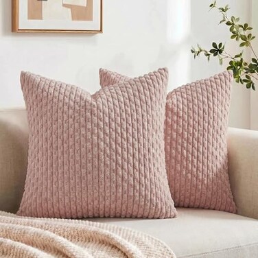 Fancy Homi 2 Packs Blush Pink Decorative Throw Pillow Covers 18x18 Inch for Couch Bed Sofa Modern Farmhouse Boho Home Decor Soft Cute Plush Corduroy Cushion Case 45x45 cm