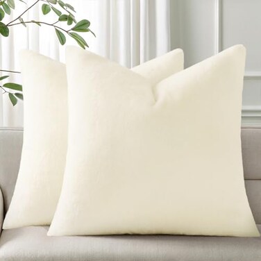 Pallene Faux Fur Plush Throw Pillow Covers 18x18 Set of 2 Soft Fluffy Couch Pillow Covers for Living Room Cream White