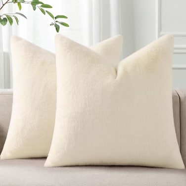 Pallene Faux Fur Plush Throw Pillow Covers 18x18 Set of 2 Soft Fluffy Couch Pillow Covers for Living Room Beige