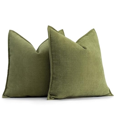 ZWJD Olive Green Pillow Covers 18x18 Set of 2 Chenille Throw Pillow Covers with Elegant Design Soft and Luxurious Decorative Throw Pillows for Couch Bed and Home Decor