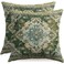 sorfbliss Sage Green Blue Boho Pillow Covers 18x18 Set of 2 Carpet Bohemian Floral Pattern Decorative Throw Pillow Cases Outdoor Farmhouse Decoration for Sofa Couch Bed