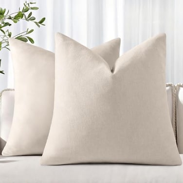 Pallene Decorative Chenille Throw Pillow Covers 18x18 Set of 2 Luxury Soft Velvet Couch Pillow Covers for Living Room Beige