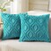 decorUhome Summer Throw Pillow Covers 18x18 Inch Set of 2 Soft Plush Faux Wool Turquoise Solid Couch Pillow Covers Accent Farmhouse Neutral Square Pillow Cases for Sofa Bed Living Room