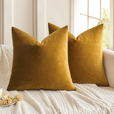 MIULEE Pack of 2 Mustard Yellow Pillow Covers 18x18 Inch Decorative Velvet Throw Pillow Covers Modern Soft Couch Throw Pillows Farmhouse Spring Home Decor for Sofa Bedroom Living Room