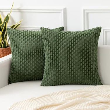 K KEVIN TEXTILE Kevin Textile Spring Throw Pillow Covers Soft Corduroy Decorative Set of 2 Boho Striped Pillow Covers Pillowcases Farmhouse Home Decor for Couch Bed Sofa Living Room 18x18 Inch Moss Gr