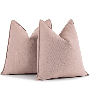 ZWJD Dusty Pink Valentine Pillow Covers 18x18 Set of 2 Chenille Throw Pillow Covers with Elegant Design Soft and Luxurious Decorative Throw Pillows for Couch Bed and Home Decor