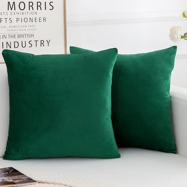 HERAYLI Velvet Decorative Throw Pillow Covers Soft Square Cushion Case Home Decor for Living Room Couch Bed Sofa Set of 2 Pack Christmas Green 18x18 Inch