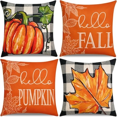 Hongsome Fall DecorThrow Pillow Covers 18x18in Set of 4Pumpkin Linen Pillow Case for Halloween Couch Autumn Holiday Outdoor Burnt Orange Decorations