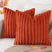 Pallene Faux Fur Plush Fall Throw Pillow Covers 18x18 Set of 2 Luxury Soft Fluffy Striped Decorative Pillow Covers for Sofa Couch Living Room Rust