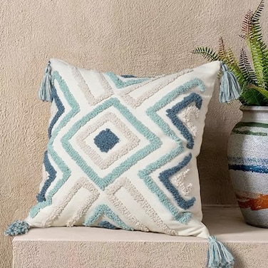 LOOPUINHOM Boho Pillow Covers 18X18 Inch Boho Tufted Throw Pillow Covers Decorative Tassels Cushion Cover Farmhouse Pillow Case for Couch Sofa Bed Living Room Bedroom Teal