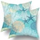 Sweetshow Ocean Coral Pillow Covers 18x18 Inch Nautical Coastal Throw Pillows Set of 2 Beach Seashell Starfish Pillow Case Soft Cotton Square Cushion Covers for Home Couch Sofa Patio Bedroom Green