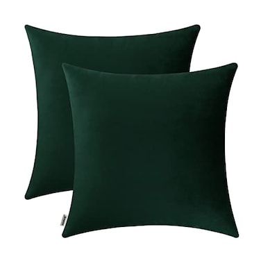 Jeneoo Set of 2 Comfy Accent Soft Velvet Throw Pillow Covers for Sofa Couch Invisible Zipper Decorative Solid Square Cushion Cases for Livingroom Car 18 x 18 Inches Army Green