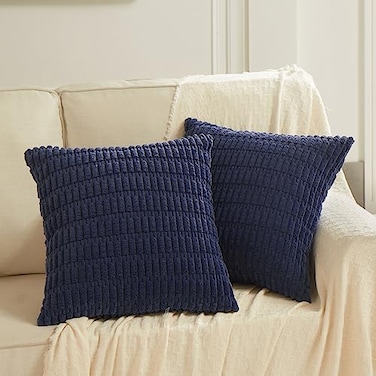 Fancy Homi 2 Packs Navy Blue Decorative Throw Pillow Covers 20x20 Inch for Living Room Couch Bed Sofa Soft Corduroy Square Cushion Case 50x50 cm Rustic Modern Farmhouse Boho Home Decor