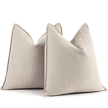 ZWJD Beige Pillow Covers 22x22 Set of 2 Chenille Throw Pillow Covers with Elegant Design Soft and Luxurious Decorative Throw Pillows for Couch Bed and Home Decor