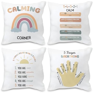 Nvotell Calming Corner Decorative Pillow Covers Set of 4 Boho Throw Pillow Covers 18x18 Rainbow Calm Down Corner Supplies Classroom Must Haves Cozy Reading Corner Pillowcase