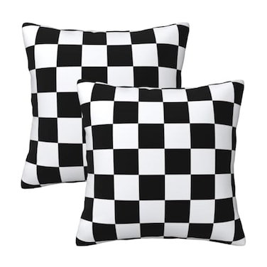 Tebjh Checkered Pillow Covers 18x18 in Couch Black and White Plaid Pillow Case Sets of 2 Modern Decorative Square Throw Pillows for Home Living Room Bedroom Bed Cushion Outdoor
