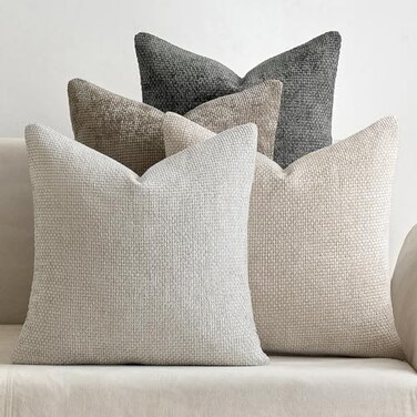 MIULEE Pack of 4 Couch Throw Pillow Covers 20x20 Inch Neutral Soft Decorative Chenille Pillow Covers Farmhouse Boho Cushion Covers for Mid Century Modern Spring Home Decor Sofa Bedroom Living Room