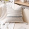 BlissBlush 18X18 Throw Pillow Cover Cream Neutral Square Decorative Cushion Cover with Gray Pattern Boho Accent Pillowcase with Tufted Details and Tassels for Couch Sofa Living Room Cover Only