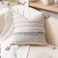 BlissBlush 18X18 Throw Pillow Cover Cream Neutral Square Decorative Cushion Cover with Gray Pattern Boho Accent Pillowcase with Tufted Details and Tassels for Couch Sofa Living Room Cover Only