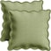 Orelle Scalloped Pillow Covers Set of 2 100 Linen Cotton Decorative Throw Pillow Covers 18x18 Sage Green