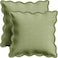 Orelle Scalloped Pillow Covers Set of 2 100 Linen Cotton Decorative Throw Pillow Covers 18x18 Sage Green