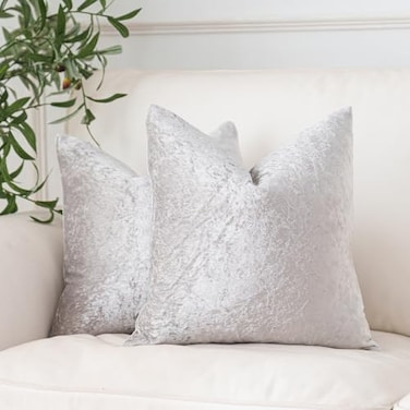 NiNi ALL Velour Throw Pillow Covers Silver Grey 18x18 Inch Set of 2 Decorative Luxurious Velvet Pillow Cover Glossy Pillowcase Cushion Cases for Couch Sofa and Home Decor