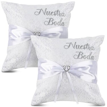Mixweer 2pcs Wedding Embroidered Kneeling Pillows Nuestra Boda 18 x 18 Inch Embroidered Prayer Pillow Satin and Lace Kneeling WhiteSilver Cojines para Boda Decoracion 18Without Pillow