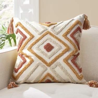 LOOPUINHOM Boho Pillow Covers 18X18 Inch Boho Tufted Throw Pillow Covers Decorative Tassels Cushion Cover Farmhouse Pillow Case for Couch Sofa Bed Living Room Bedroom Rust